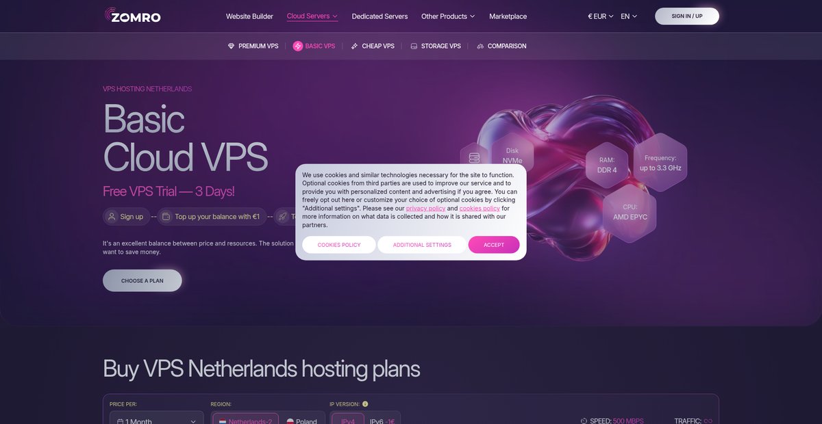 Cloud Basic VPS AMD EPYC Servers in Netherlands Screenshot