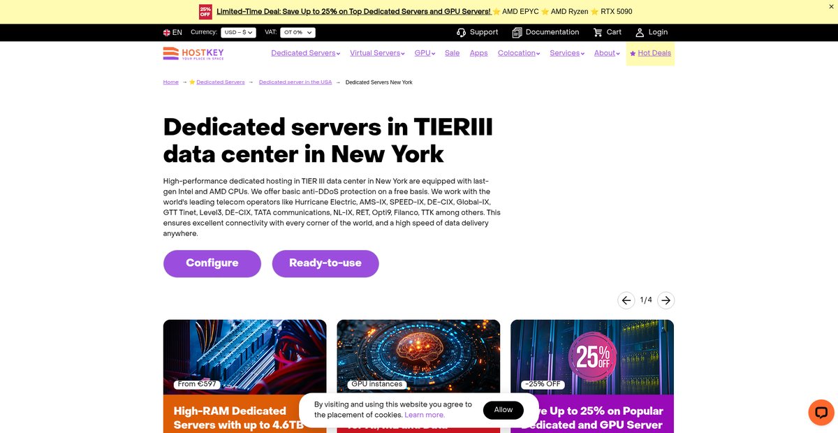 Dedicated servers in TIERIII data center in New York Screenshot
