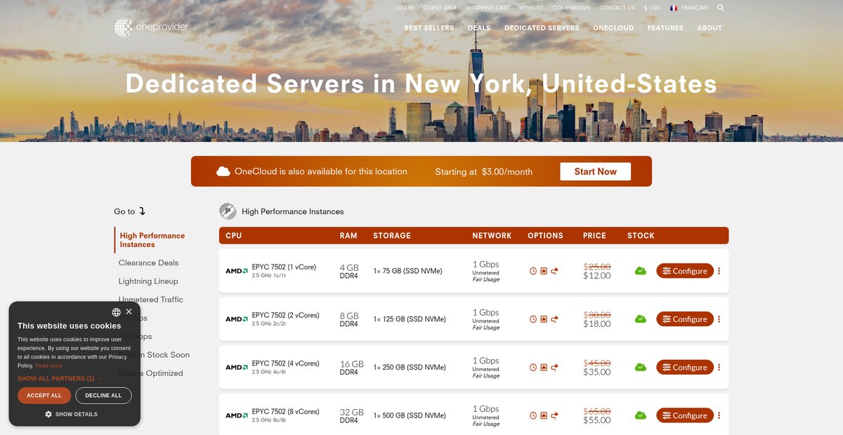 Dedicated servers in New York, United States Screenshot