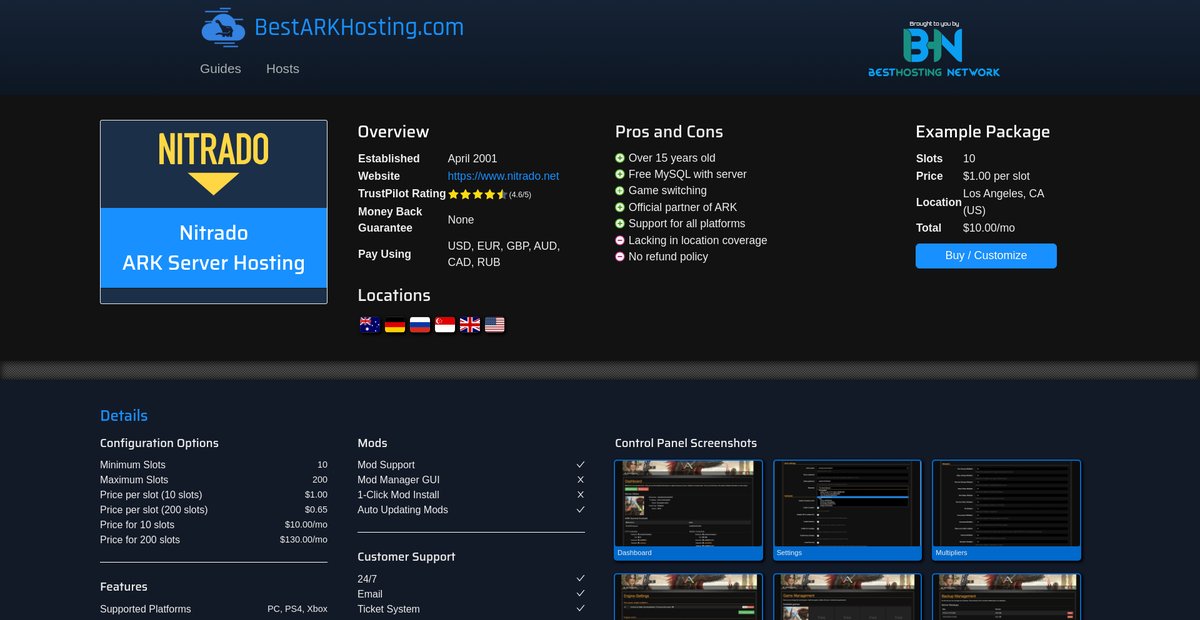 Nitrado ARK Server Hosting Information and Reviews Screenshot