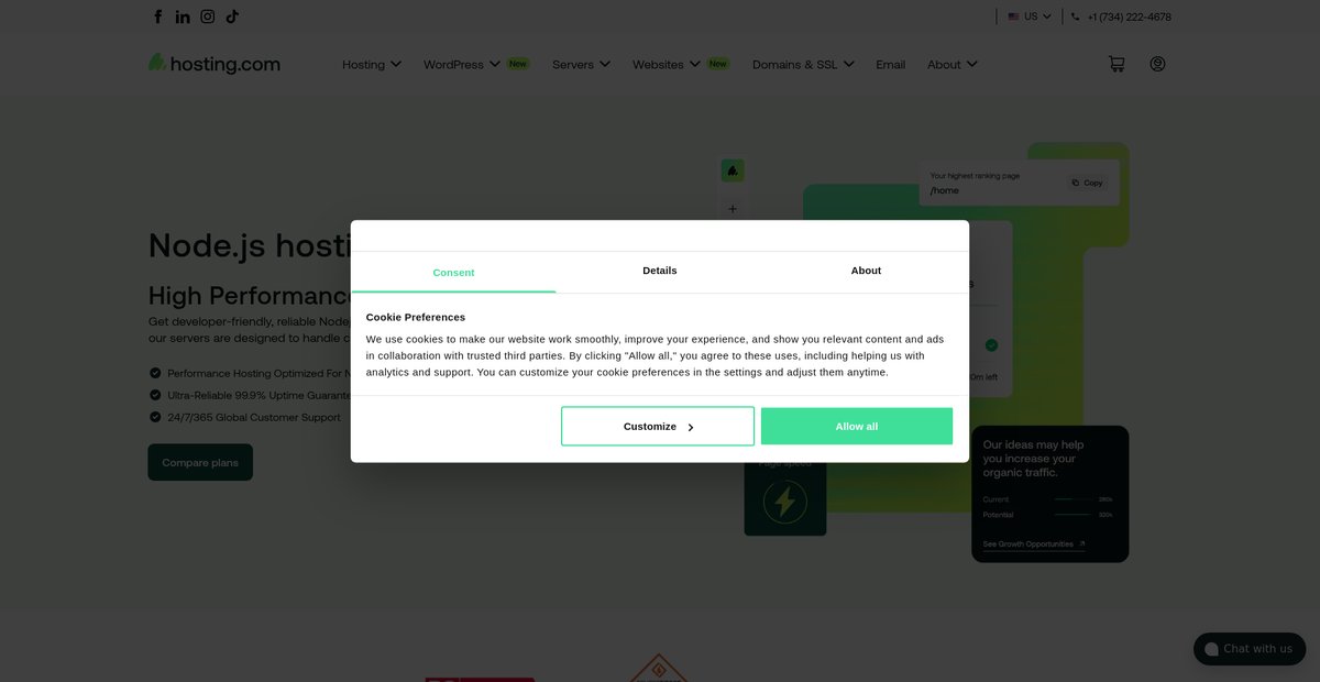 High Performance Node js Hosting Screenshot