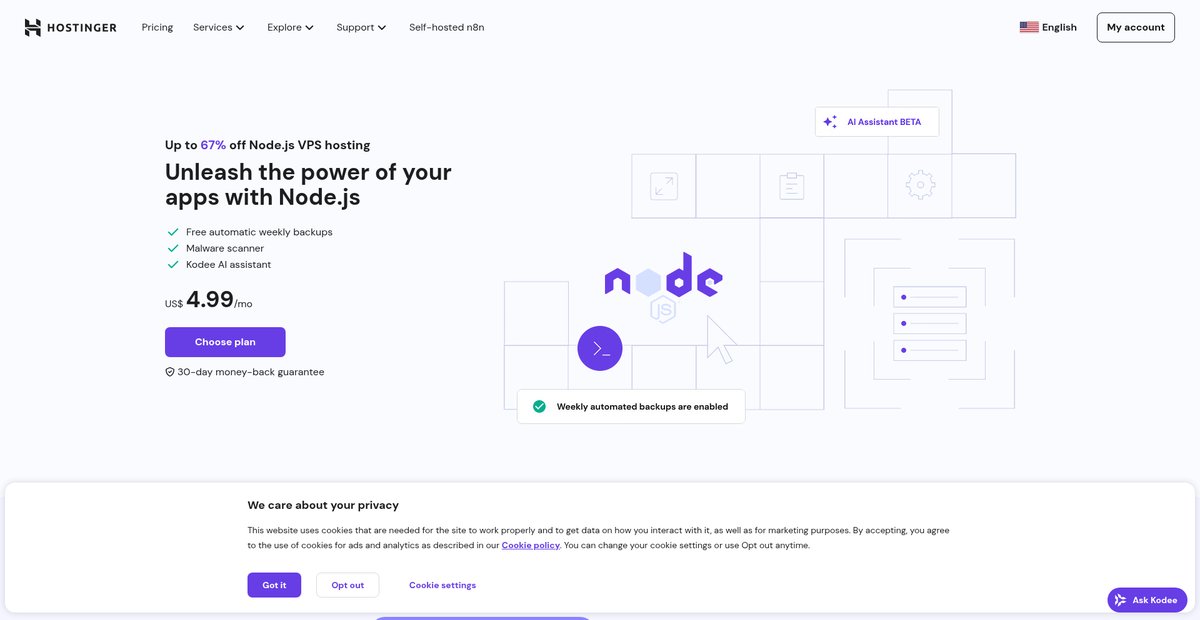 Node.js VPS hosting: high-speed solution for your projects Screenshot