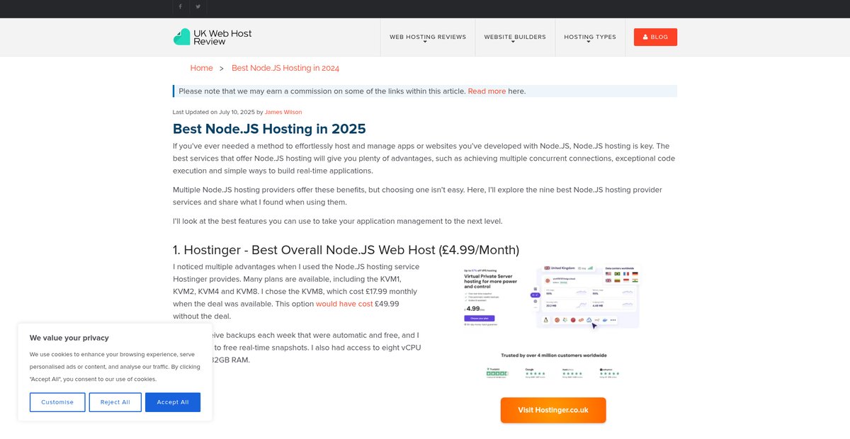9 Best Node.JS Hosting Providers in 2025 (+ Pros & Cons) Screenshot
