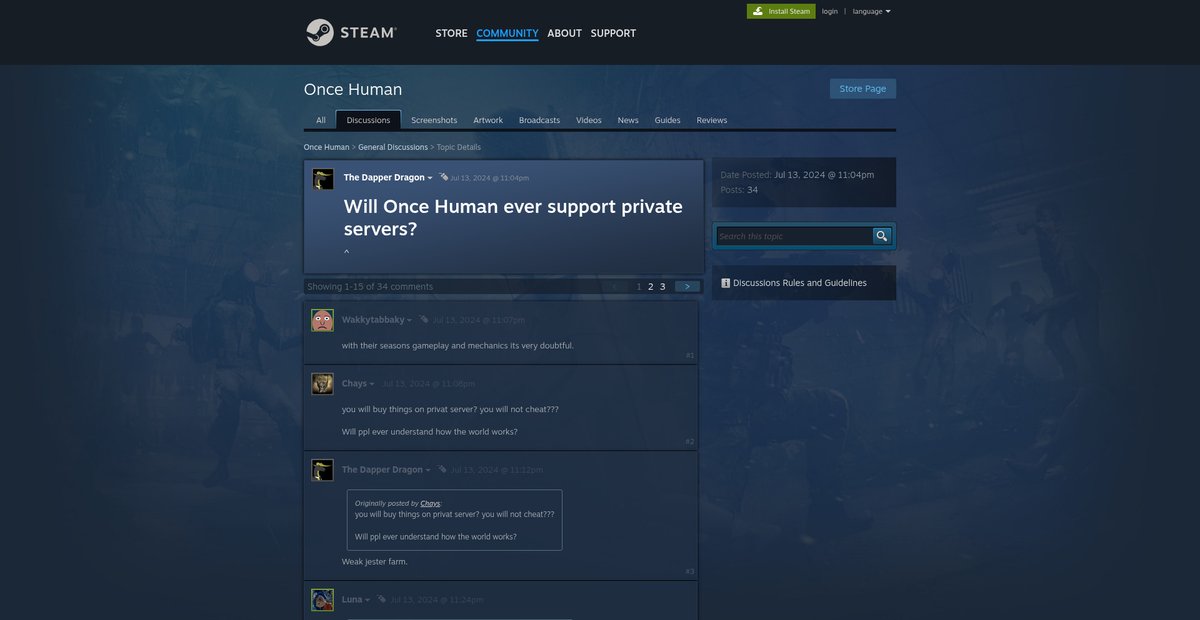 Will Once Human ever support private servers? Screenshot
