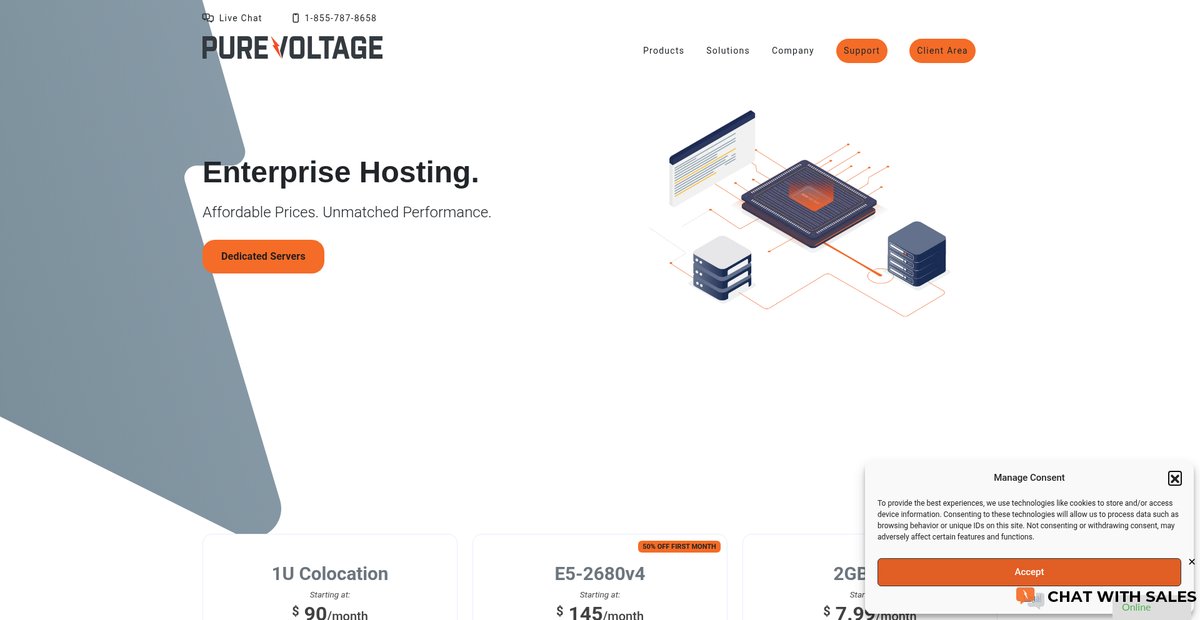 PureVoltage Colocation, Dedicated & VPS Hosting Screenshot