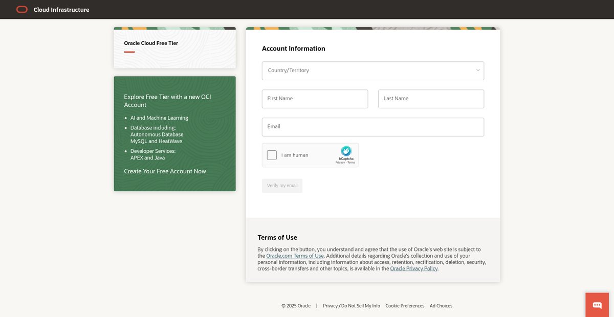 Oracle Cloud Free Tier Signup Screenshot
