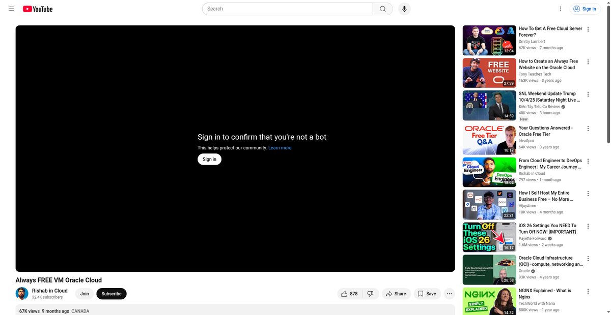Always FREE VM Oracle Cloud Screenshot