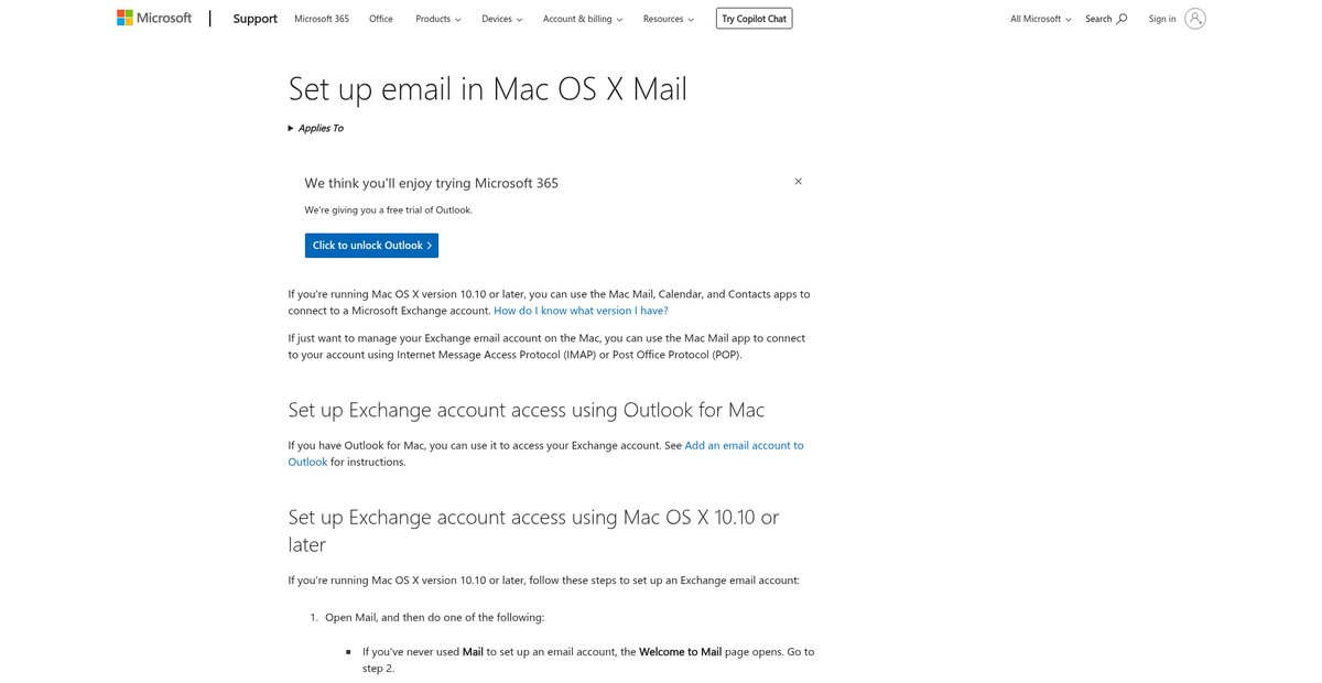 Set up email in Mac OS X Mail Screenshot