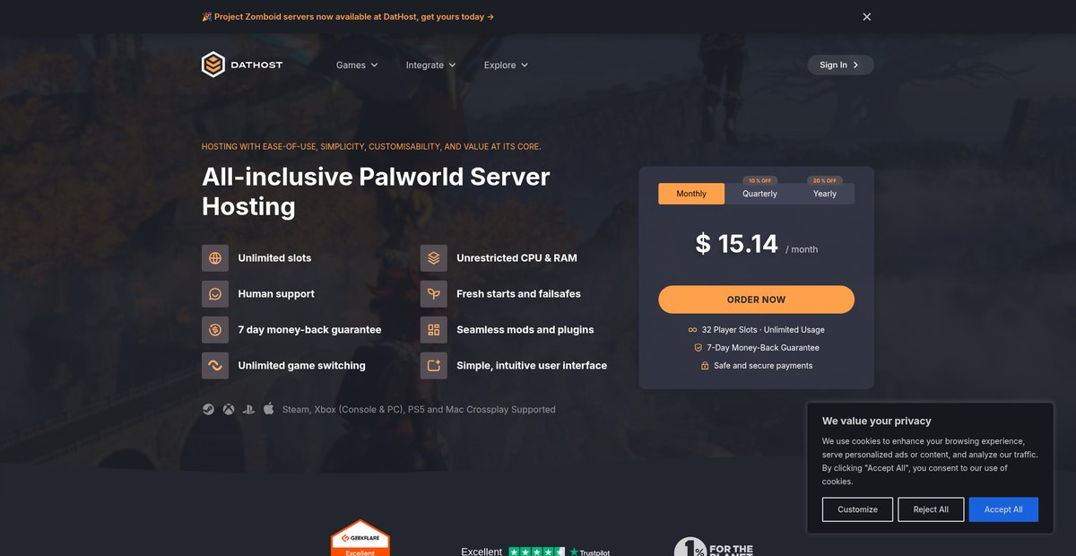 Lag-Free Palworld Server Hosting Screenshot