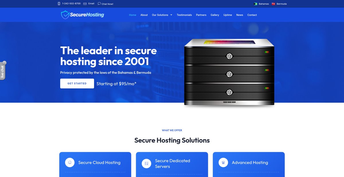 The leader in secure hosting since 2001 Screenshot