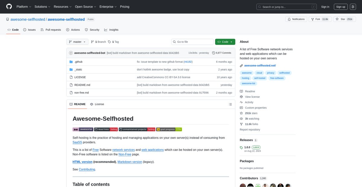 Awesome-Selfhosted Screenshot