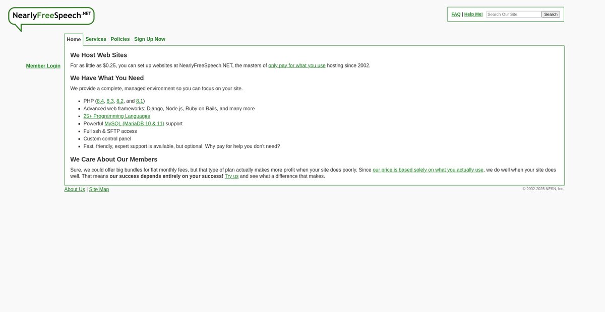 NearlyFreeSpeech.NET Web Hosting Screenshot