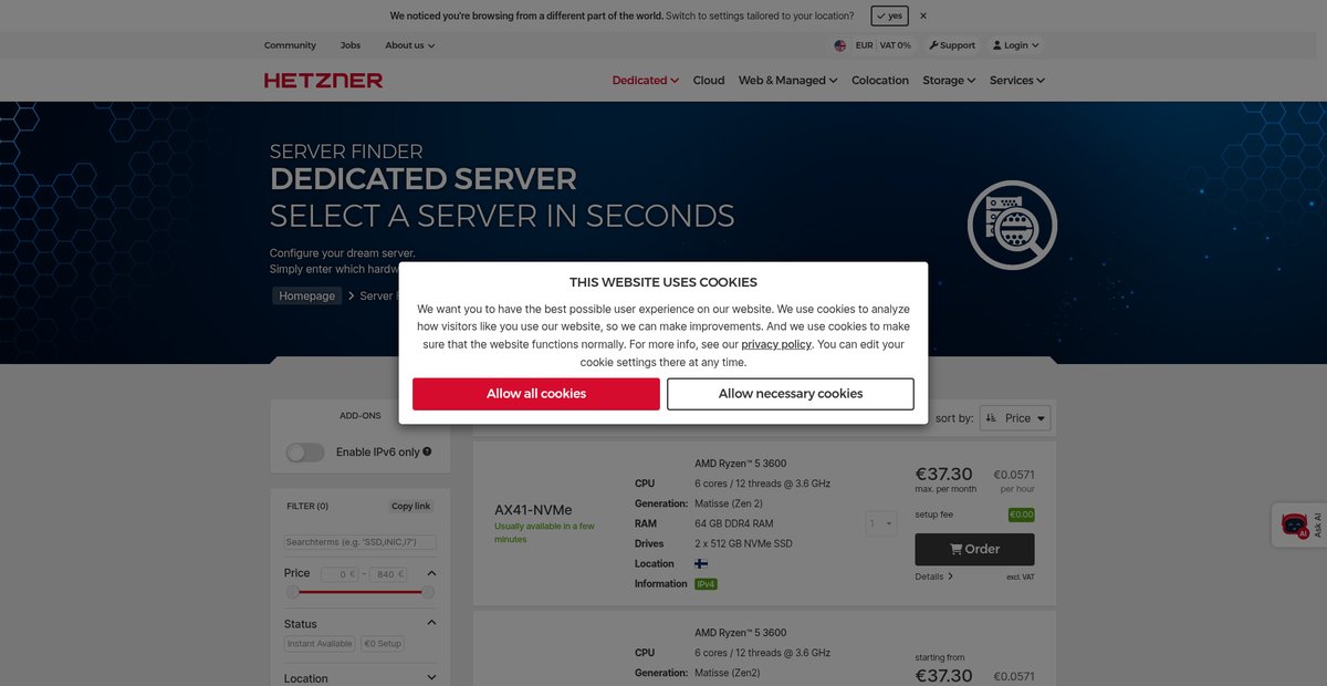 Find cheap dedicated servers with AMD & Intel CPUs Screenshot