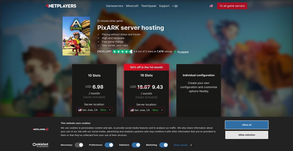 PixARK Server hosting from EUR5.99/month Screenshot
