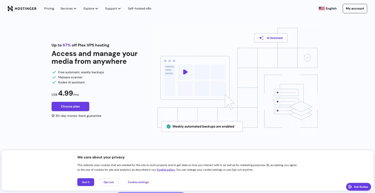Plex VPS hosting | Your media files in one place Screenshot