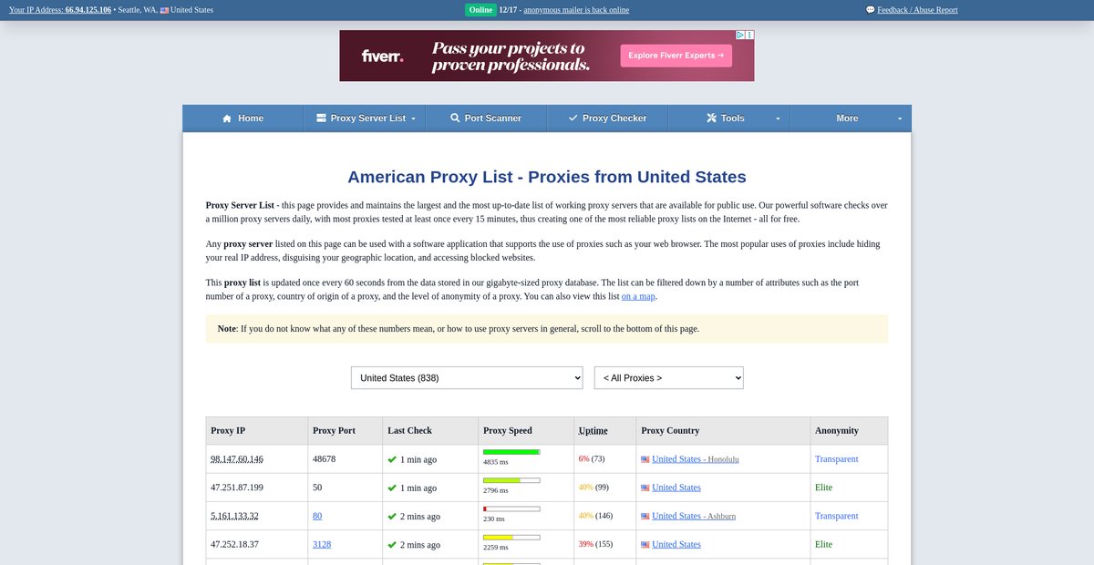 United States Proxy Server List Screenshot