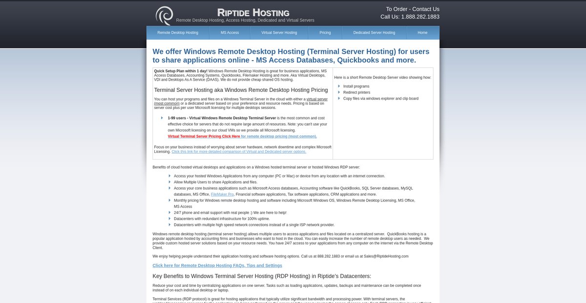 We offer Windows Remote Desktop Hosting (Terminal Server ... Screenshot