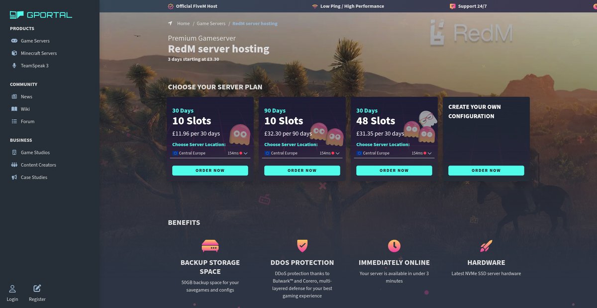 RedM server hosting ➜ g-portal.com Screenshot