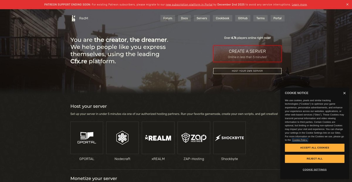 RedM - Server hosting Screenshot