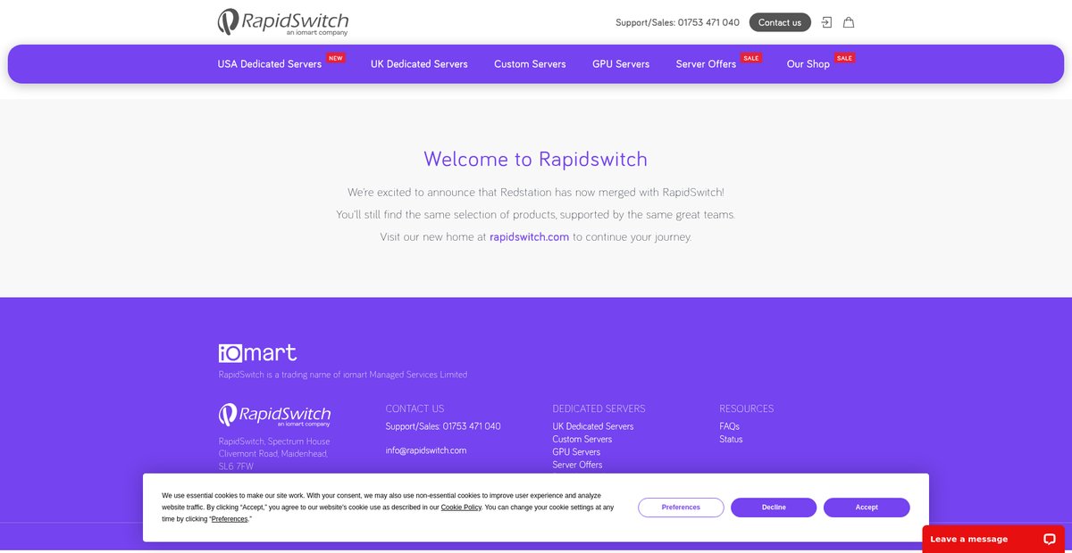 Server Hosting | IaaS | Dedicated Servers | Colocation - Redstation Screenshot
