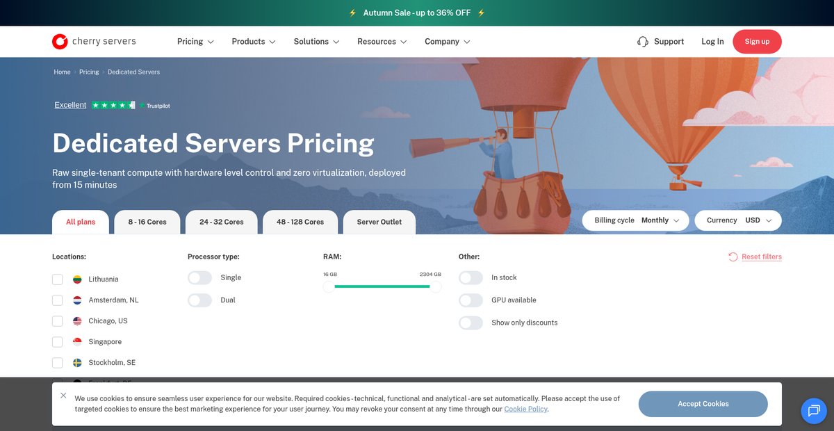 Dedicated Server Rental, Hourly Billing Screenshot