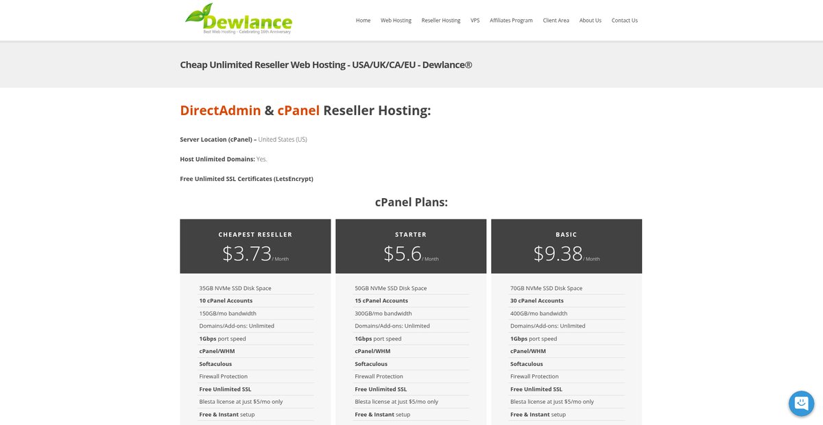 Cheap Unlimited Reseller Web Hosting - USA/EU/CA/UK Screenshot