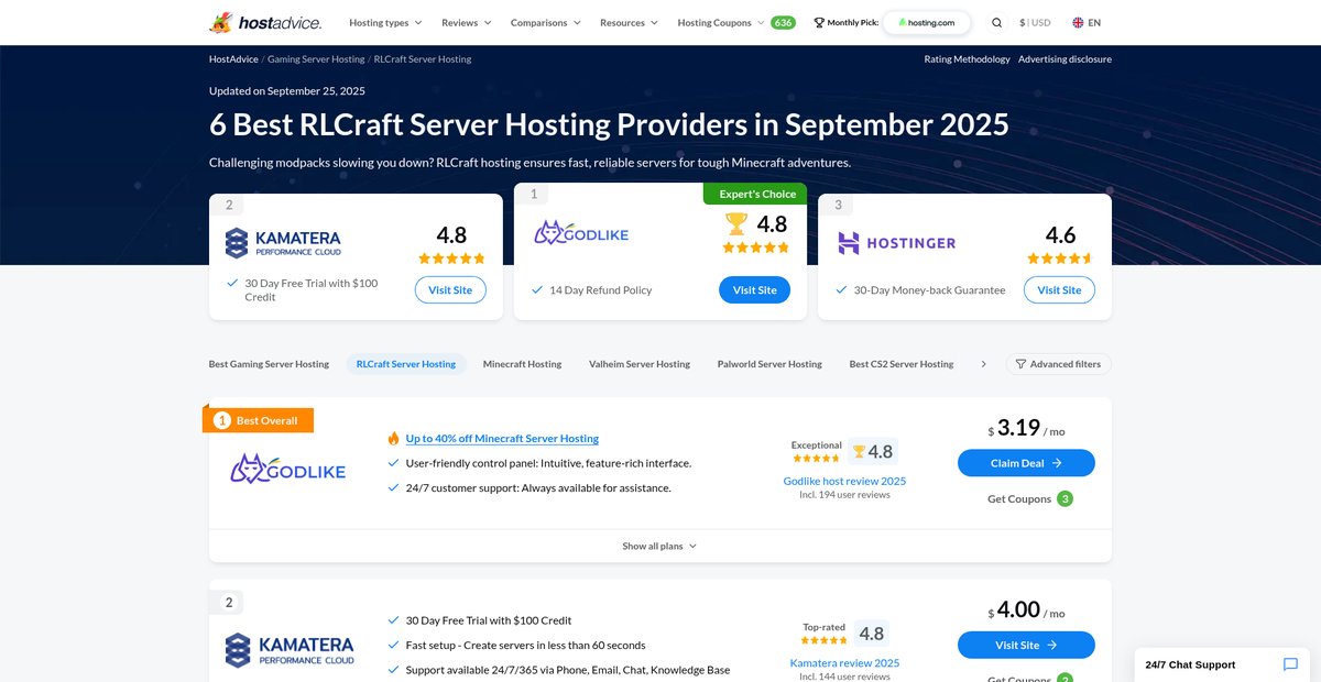 5 Best RLCraft Server Hosting Providers (Jul 2025) Screenshot