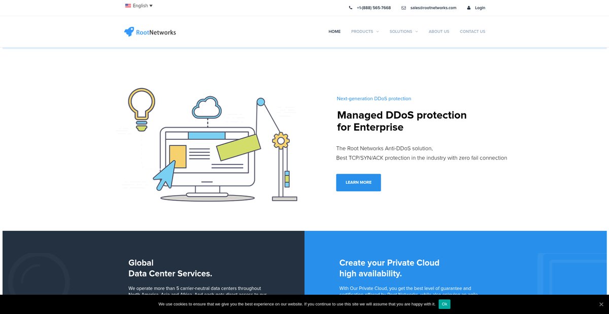 DDoS Protection Dedicated Server, VPS Server, Web Hosting, Web Security - Root Networks Screenshot