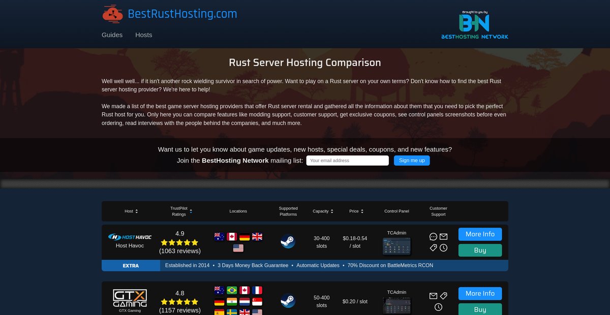 Top 20 Rust Server Hosting Providers - Updated 2022 Screenshot