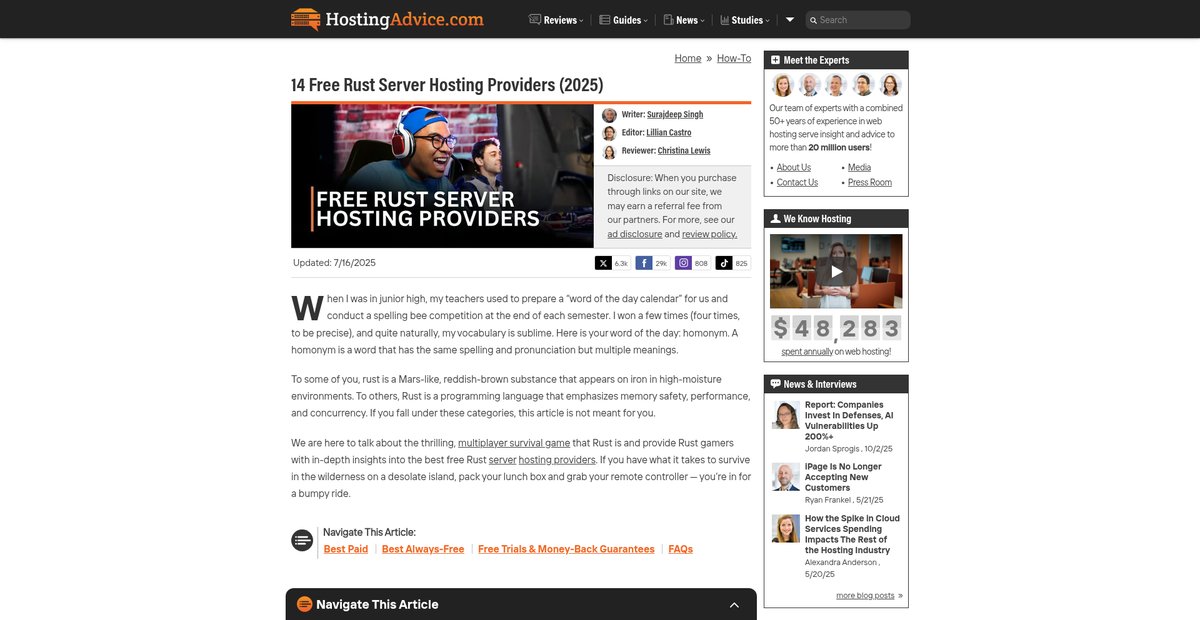 14 Free Rust Server Hosting Providers (2025) Screenshot