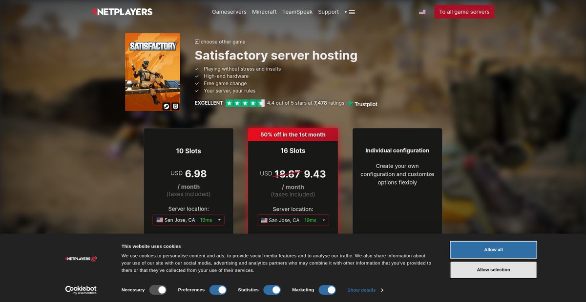 Satisfactory Server hosting from USD6.98/month Screenshot