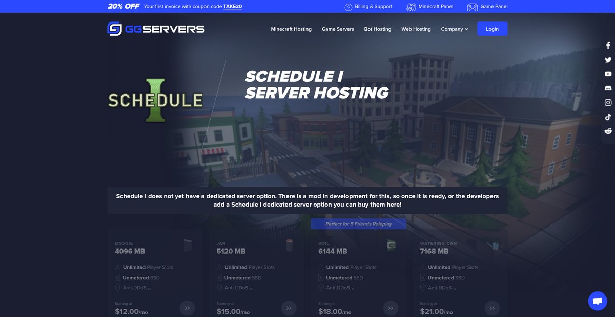Schedule I Server Hosting Screenshot