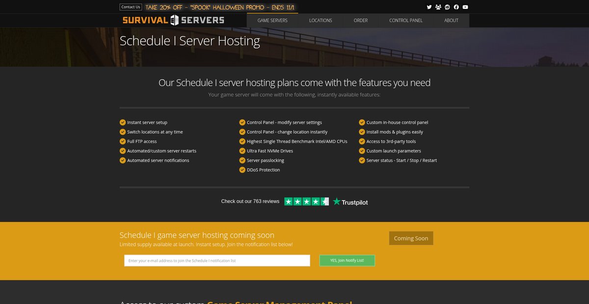 Schedule I Server Hosting Screenshot