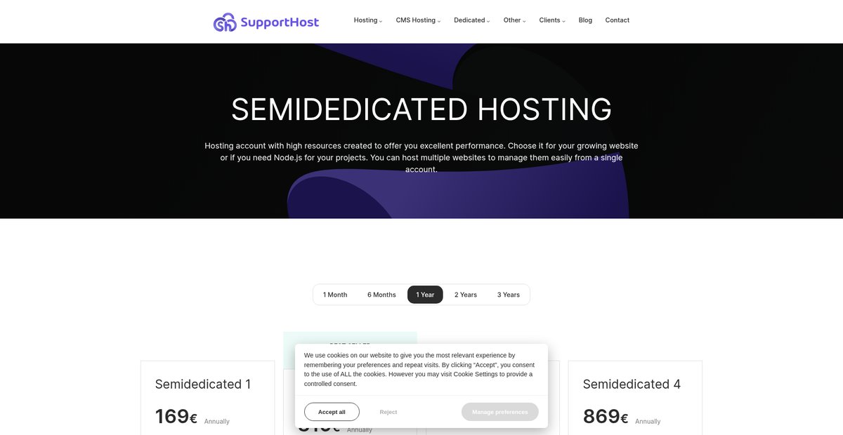 Professional semidedicated hosting Screenshot