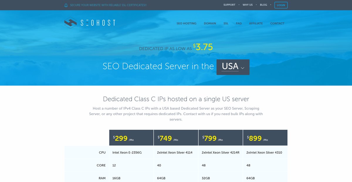 SEO Dedicated Servers In The USA | Multiple Class C IP's Screenshot