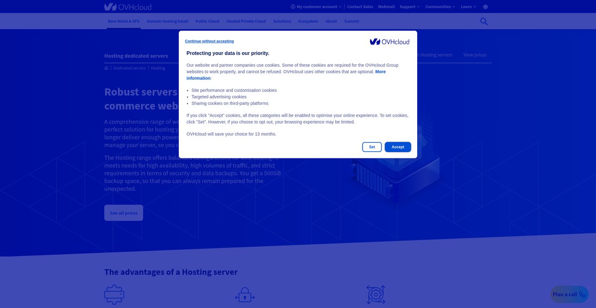 Dedicated servers Hosting Screenshot