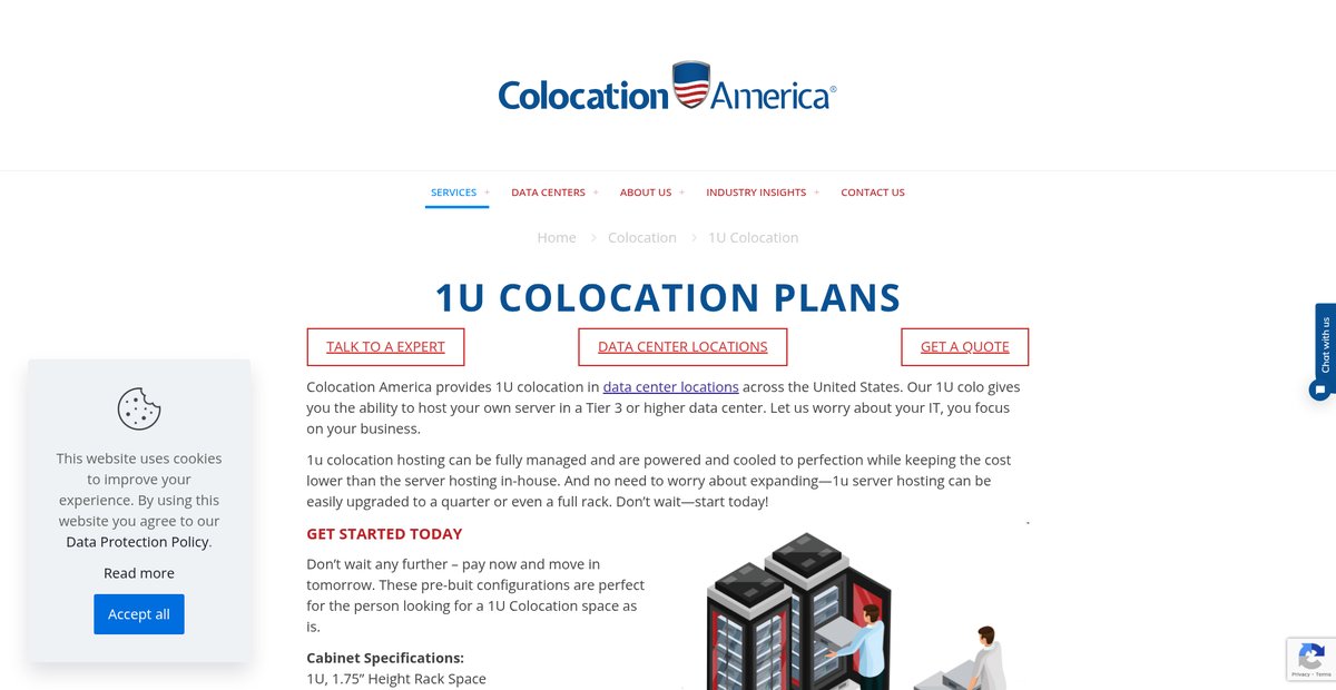 1U Server Hosting | Colocation America Screenshot
