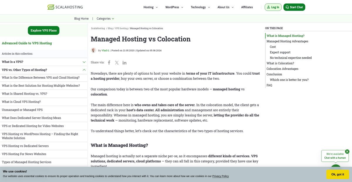 Managed Hosting vs Colocation | ScalaHosting Blog Screenshot