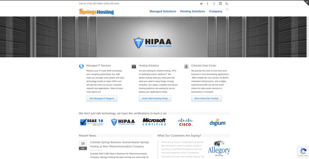 Secure Data Center | Colorado Managed IT Services - Springs Hosting Screenshot