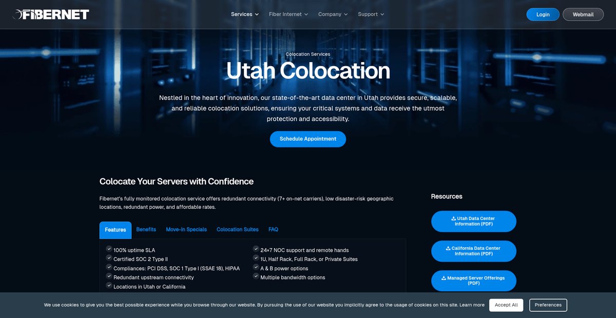 Utah Colocation & Data Center Solutions | Fibernet Screenshot
