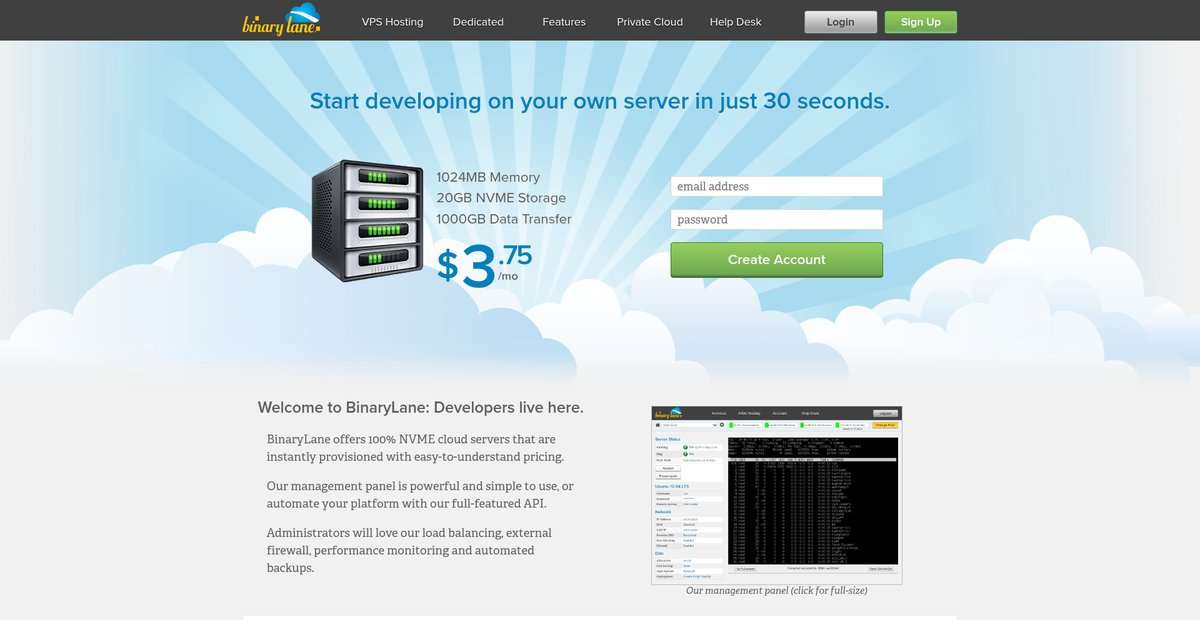 Australian Server Hosting made easy. | BinaryLane Australia Screenshot