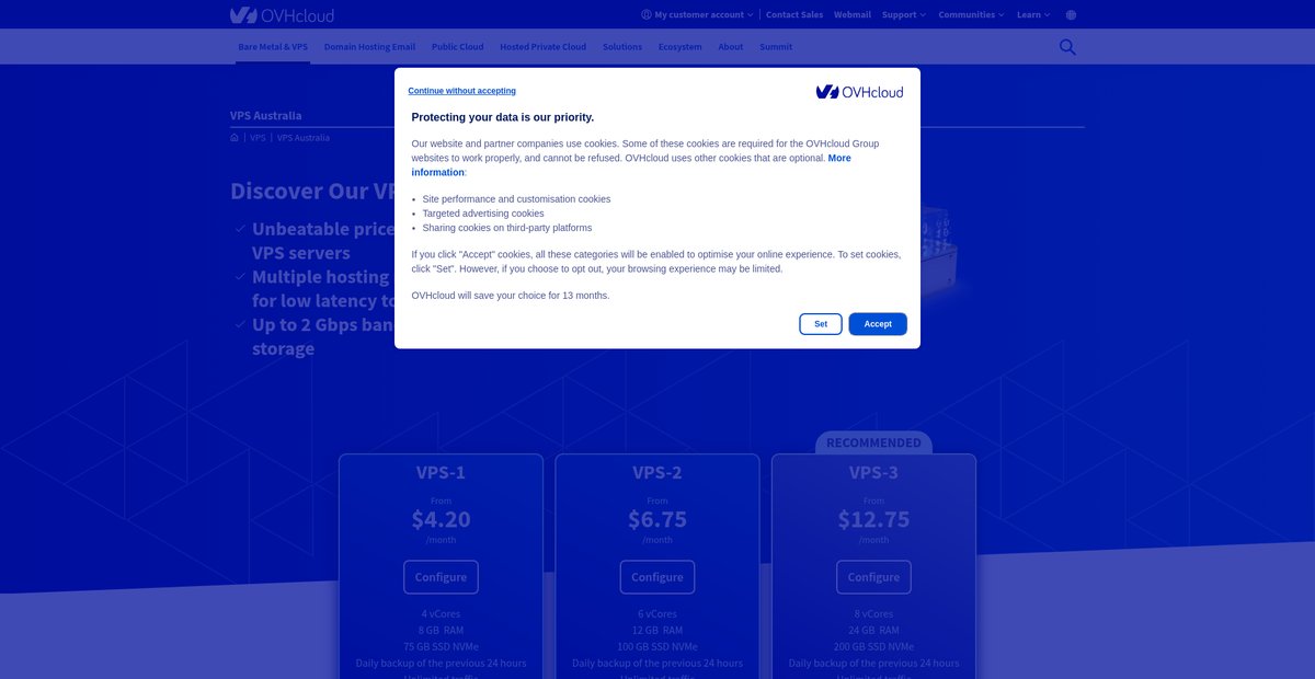 Virtual private servers in Australia - VPS Screenshot