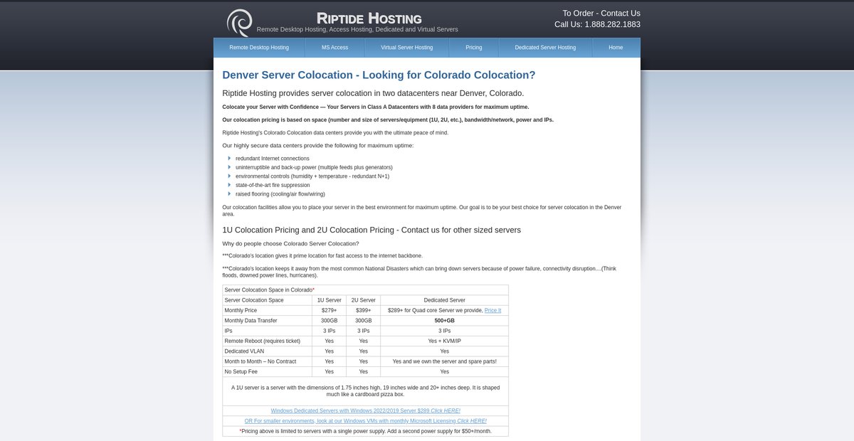 Denver Server Colocation Hosting | 1U Server Colocation in Colorado Screenshot