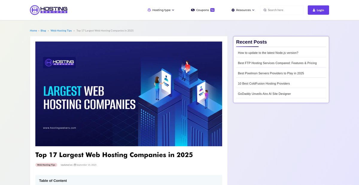 Top 17 Largest Web Hosting Companies in 2025 Screenshot
