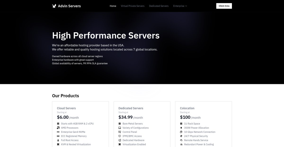 Advin Servers - Cloud VPS & Dedicated Servers Screenshot