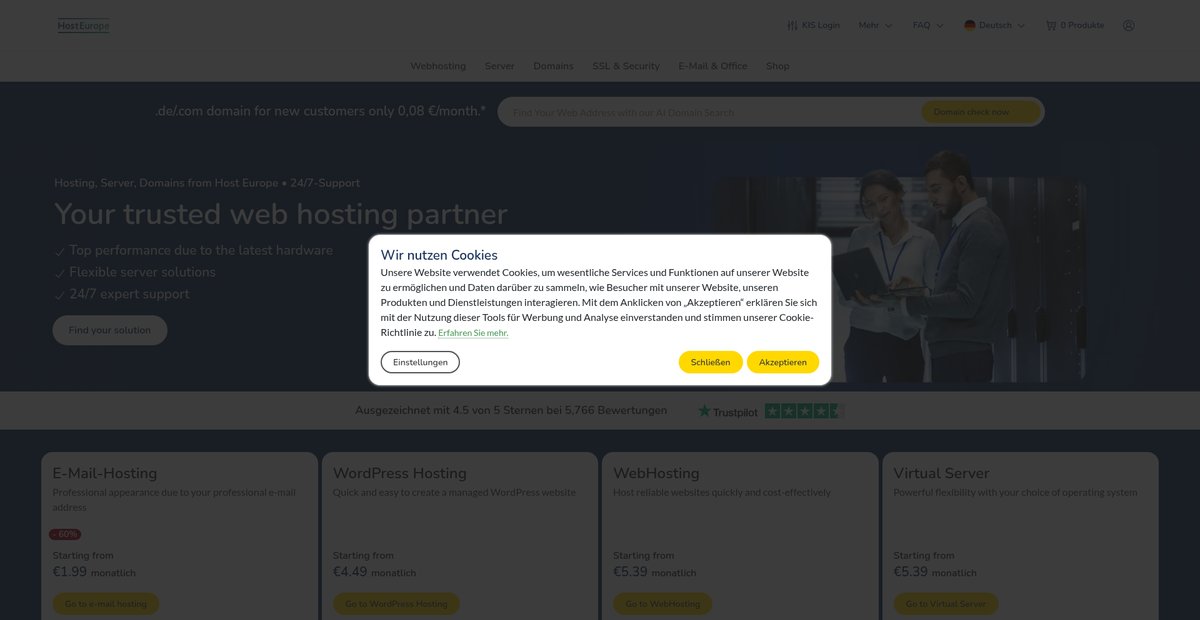 Hosting, Server, Domains from Host Europe Screenshot