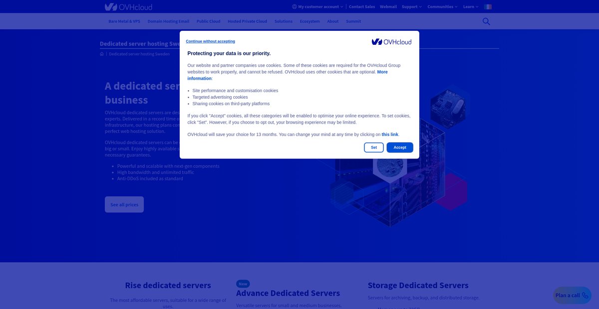 Dedicated server hosting Sweden | OVHcloud Ireland Screenshot