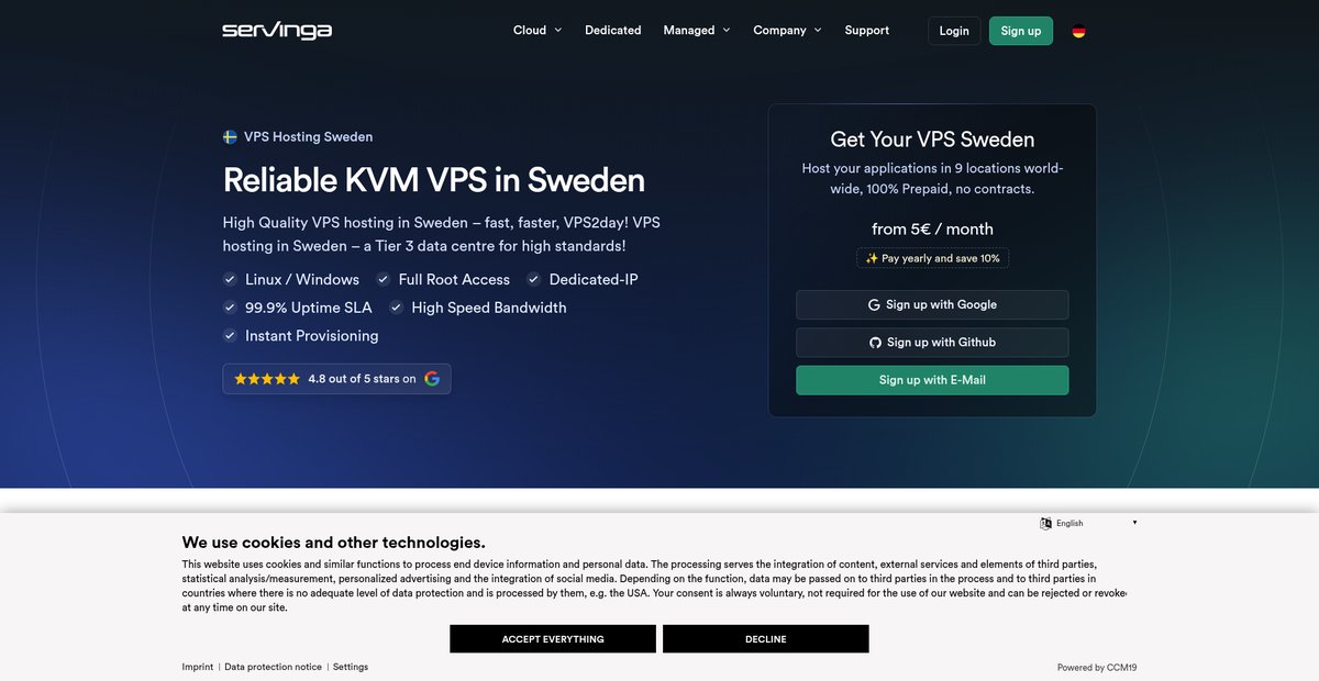servinga | KVM VPS Hosting Solutions in Sweden Screenshot