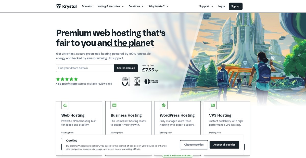 Krystal Hosting: UK web hosting that's fair to you and the planet Screenshot