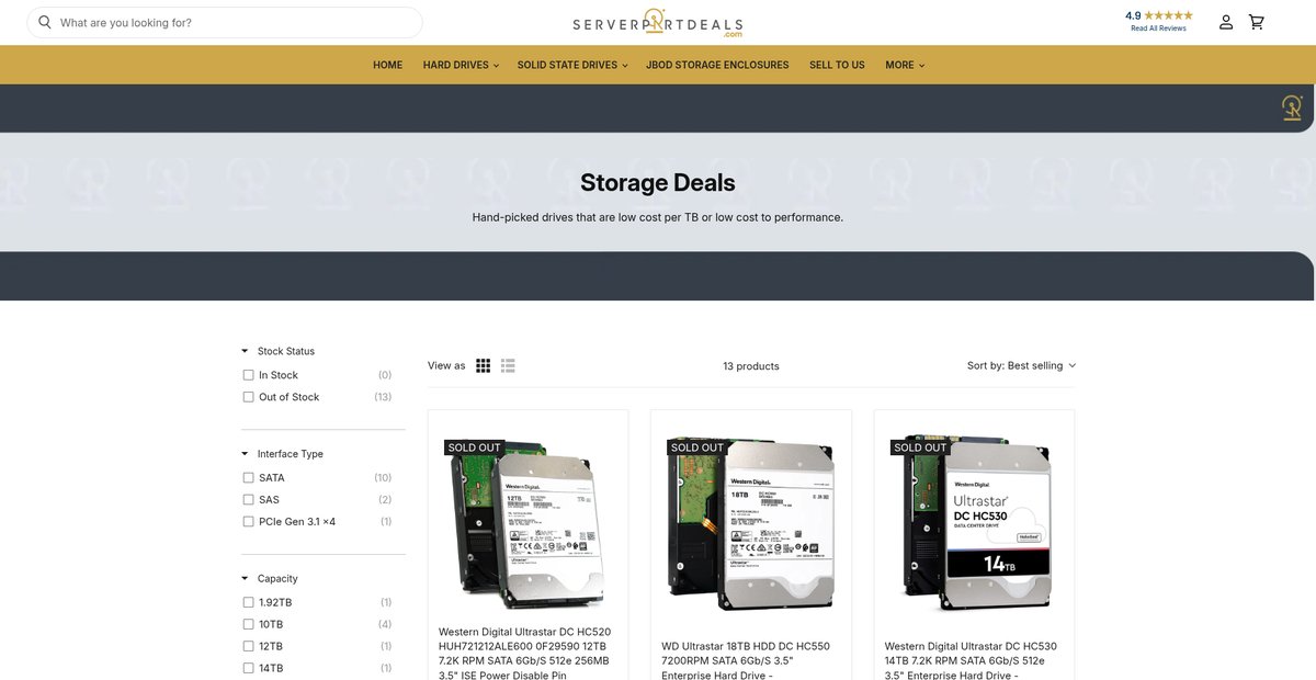 Storage Deals — ServerPartDeals.com Screenshot